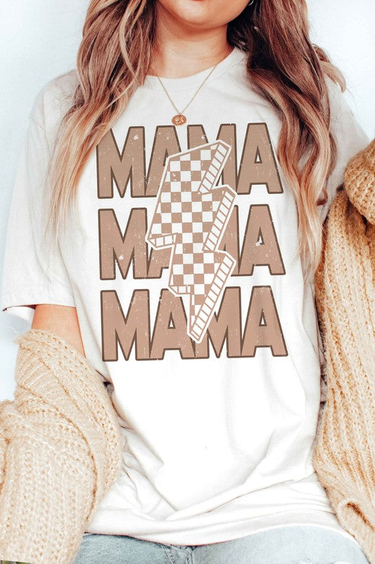 CHECKERED LIGHTNING MAMA Graphic Tee Shirt  Mothers day gifts, gift for mom Women's Fashion MOM  Shirt