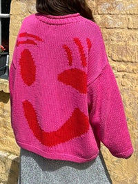 Smiley Face Contrast Drop Shoulder Long Sleeve Sweater