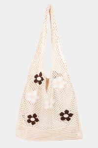 Flower Pattern Knitted Crochet Tote Bag