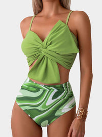Bikini Set Two Piece Swimsuit Twisted Spaghetti Strap and High Waist Bikini Bottoms