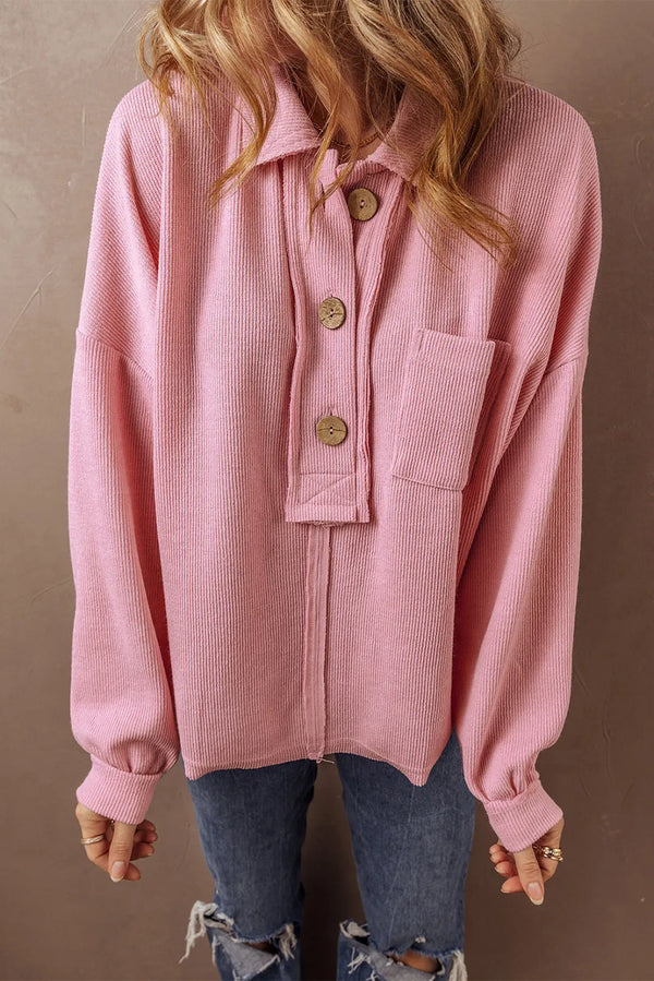 Half Button Long Sleeve Top Women's Pink Sweater