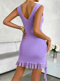Ruffled V-Neck Sleeveless Mini Dress