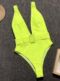 Plunge Wide Strap Sleeveless One-Piece Swimwear