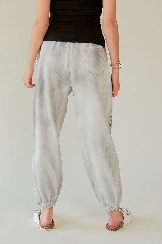 Davi & Dani Rhinestone Elastic Waist Joggers