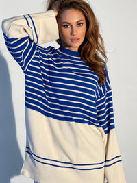 Women's Sweatshirt Warm Casual Striped Mock Neck Long Sleeve Sweater