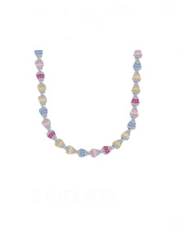 Pink Colorful Tennis Necklace Choker, Zircon .925 Sterling Silver Statement Choker Necklace