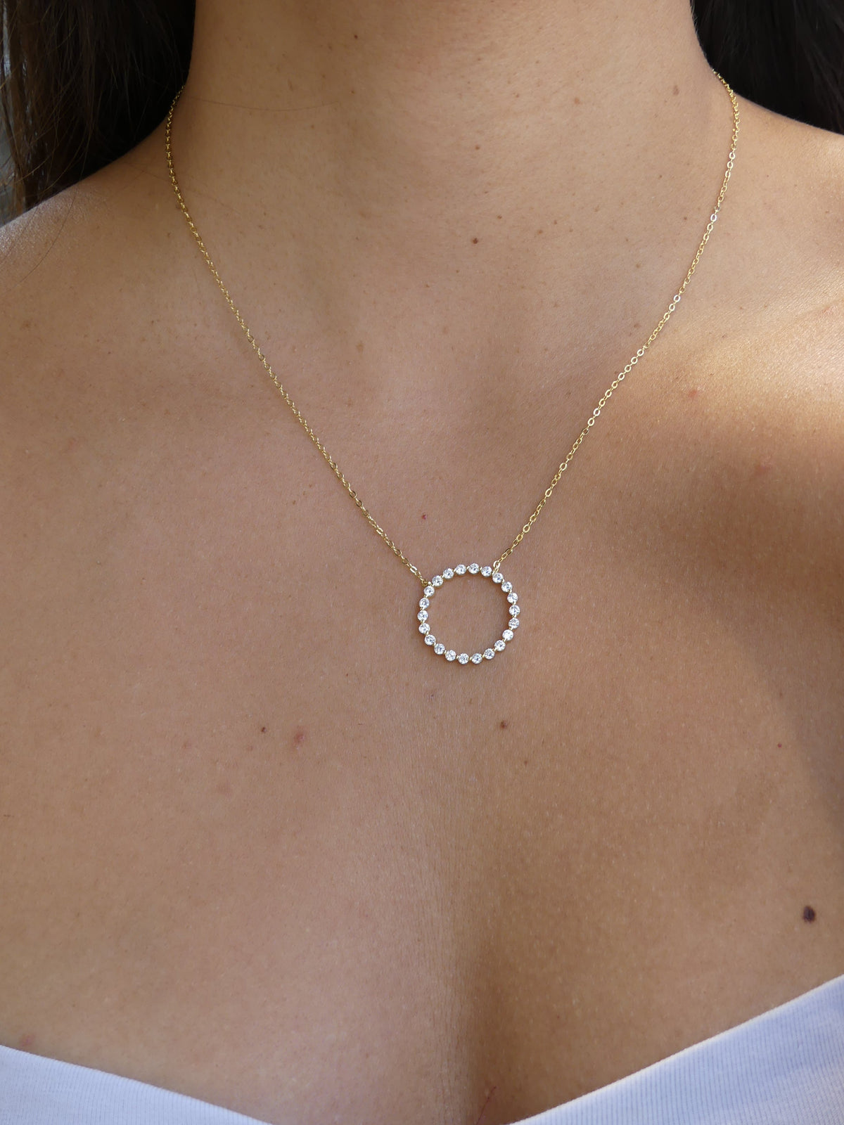 circle necklace with diamond cz cubic zirconia rhinestone dainty eternity necklace sterling silver 14k gold plated vermeil unique trending on instagram snop