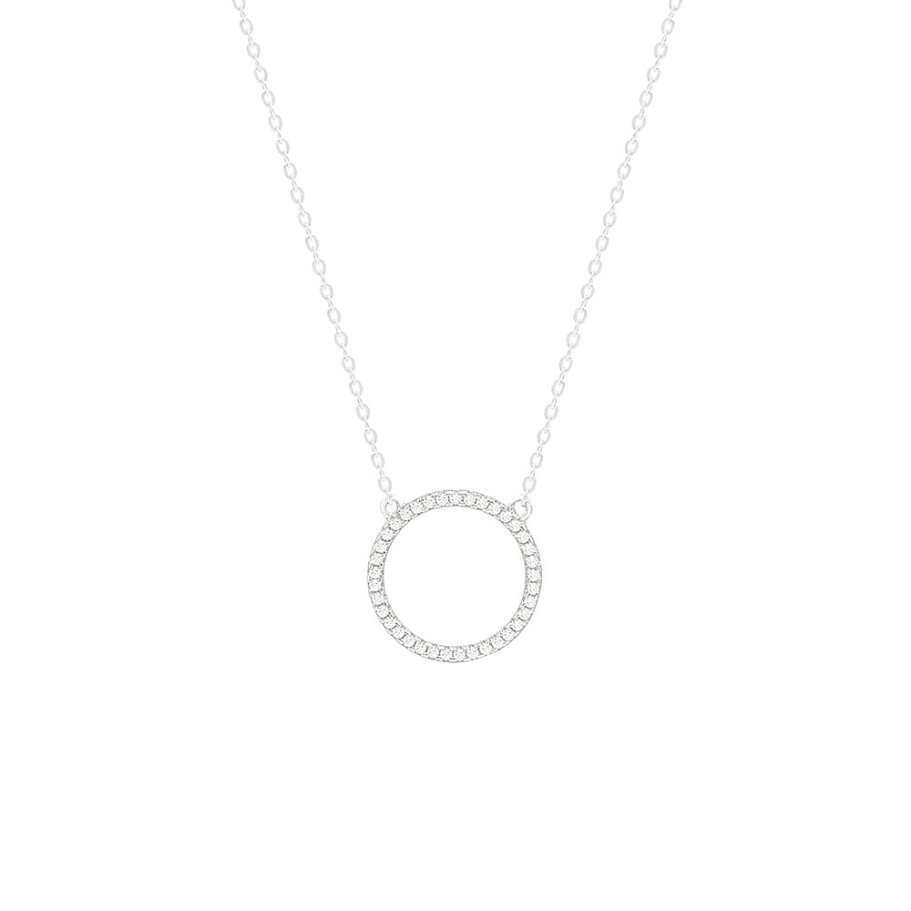 Circle necklace .925 sterling silver white gold. inexpensive dainty necklaces for everyday that wont turn green or tarnish. Trending dainty necklaces designer inspired. Kesley Boutique