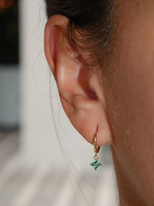 clover earrings, emerald clover earrings, emerald flower earrings, dangle earrings, small charm earrings, cute jewelry, trending viral accessories, hypoallergenic, jewelry, waterproof earrings, viral jewelry, nice earrings, earrings for kids, huggie earrings with charms, gift ides, emerald earrings for cheap, kesley jewelry, new womens fashion, flower earrings, van cleef earrings