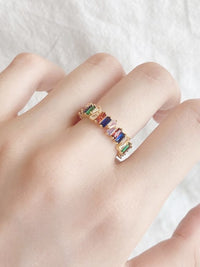 Colorful Rectangle Irregular Diamond CZ Baguette .925 Sterling Silver Eternity KESLEY Ring