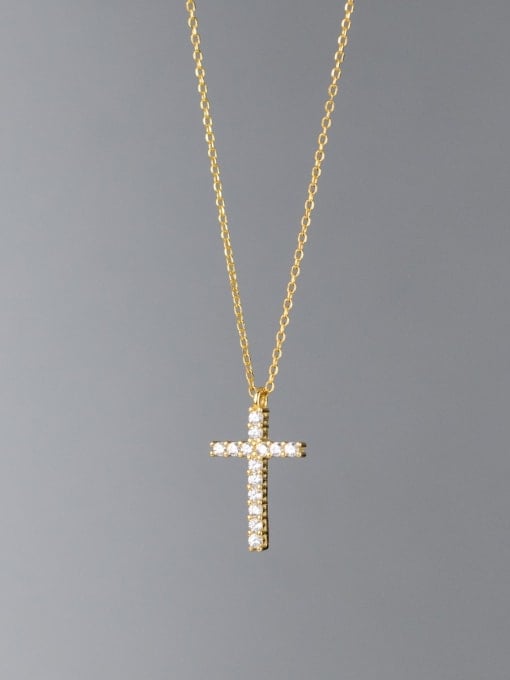 gold cross necklace 18k gold plated with diamonds zircon, fake diamond necklace that looks real waterproof for sensitive skin trending cross necklaces Kesley Boutique