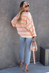 Womens Striped Sweater Round Neck Dropped Shoulder Sweatshirt, Comfortable Baggy Sweater new womens fashion
