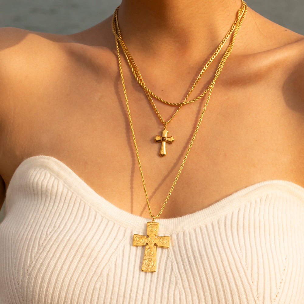 Cross Necklace 18K Gold-Plated Double Layered Cross Necklace Waterproof Hypoallergenic KESLEY