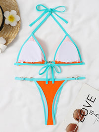 Textured Contrast Halter Neck Two-Piece Bikini Set
