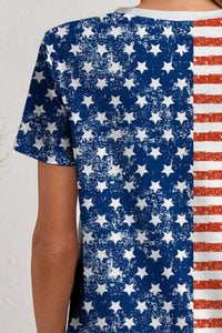Patriotic American Flag Blouse Printed V-Neck Short Sleeve T-Shirt