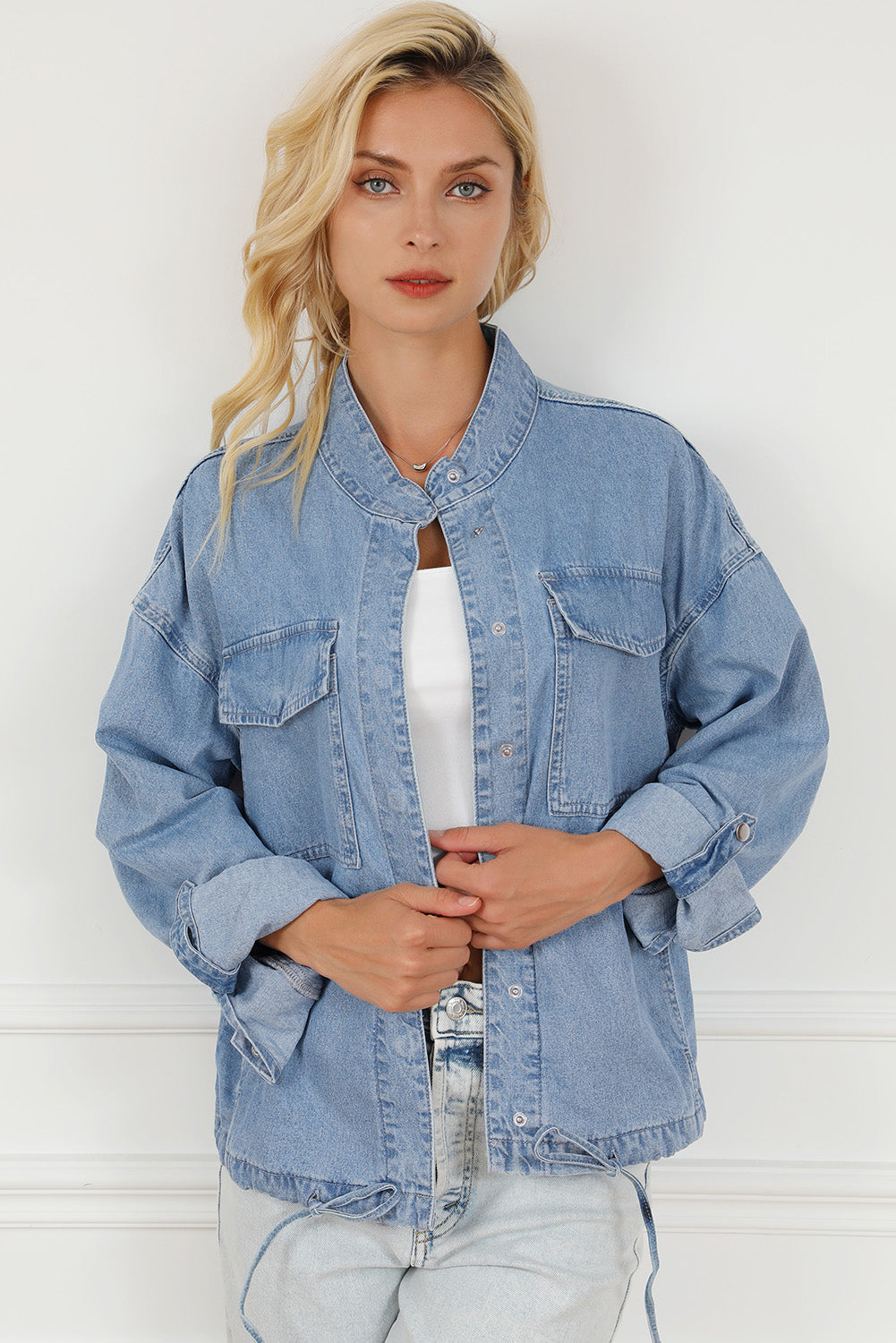 Snap Down Long Sleeve Denim Top Women's Button Down Jean Shirt