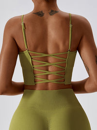 Ribbed Lace-Up Cropped Active Cami
