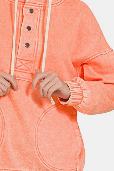 KESLEY Fashion Sweater Drawstring Half Snap Dropped Shoulder Hoodie