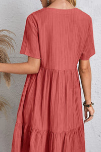 Full Size Ruched V-Neck Short Sleeve Dress