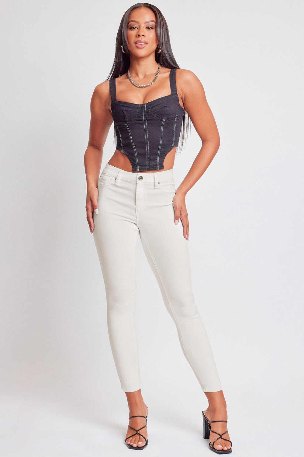 KESLEY Ultra Stretch Mid-Rise White Skinny Jeans