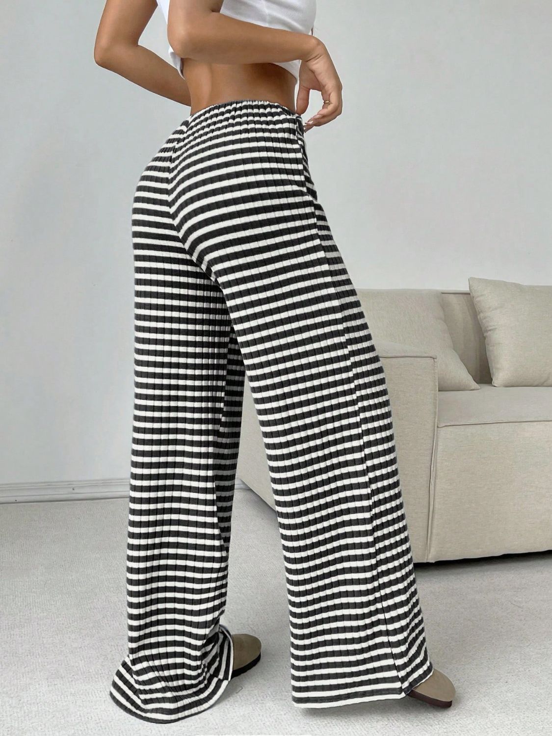 Tied Striped Wide Leg Pants