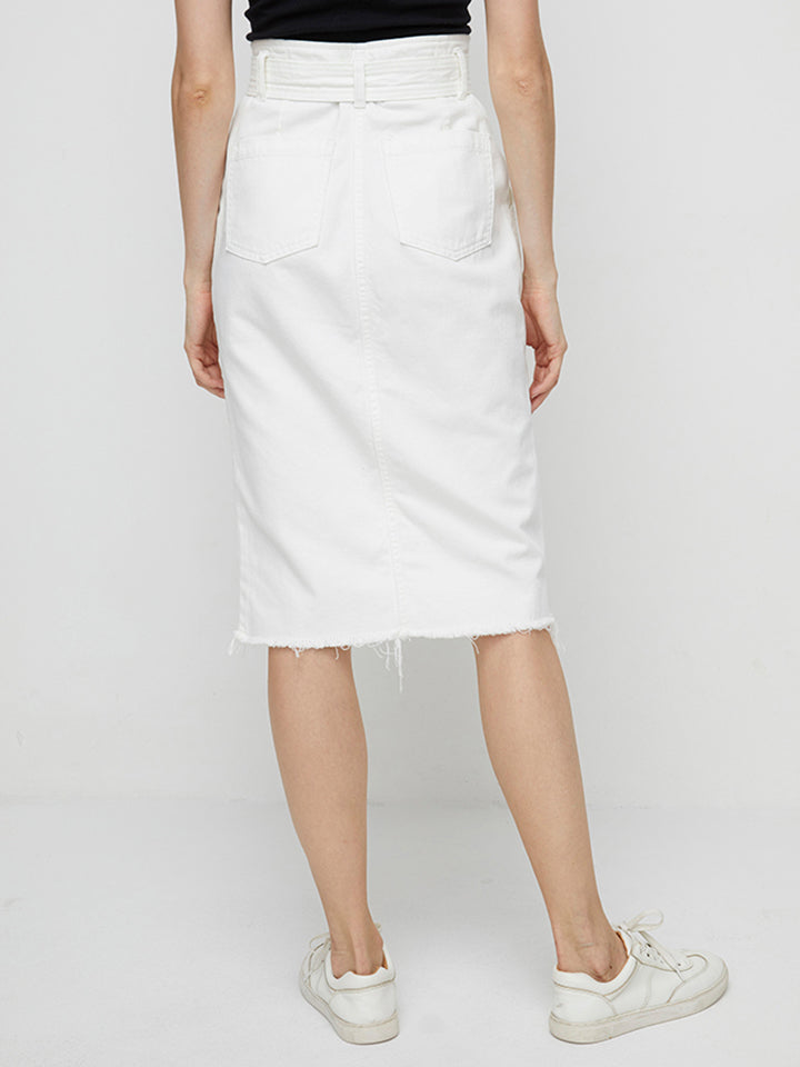 White Denim Skirt with Buttons Women's Petite and Plus Size Skirts and Fashion 100% Cotton