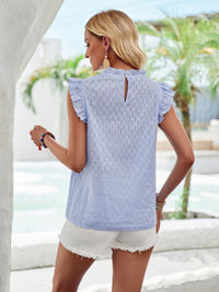 Eyelet Ruffle Trim Cap Sleeve Tank