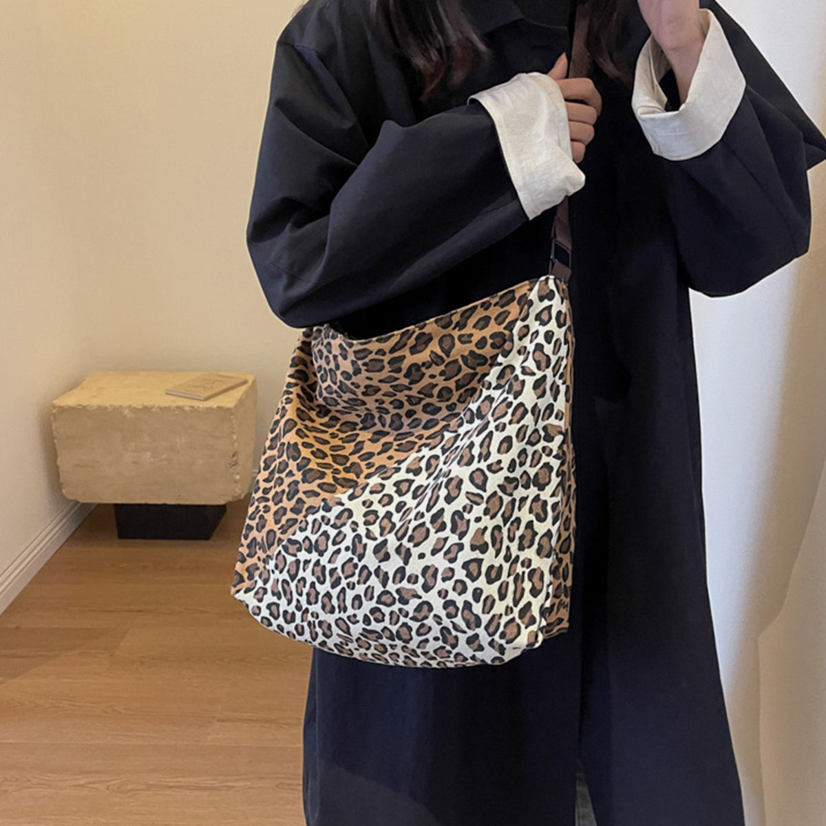 Tote Purse with handle Leopard Contrast Adjustable Strap Shoulder Bag