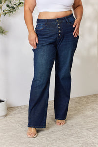 KESLEY Button-Fly Straight Leg Jeans Petite and Plus Size Denim Pants Cotton