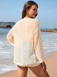 Openwork Dropped Shoulder Long Sleeve Cover-Up