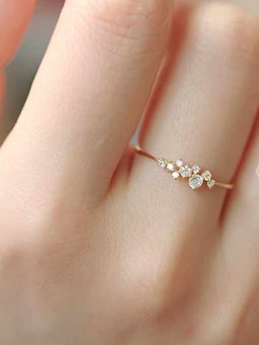 Dainty Ring, Tiny Irregular Front Bubble Diamond CZs 14k Gold Plated .925 Sterling Silver Ring