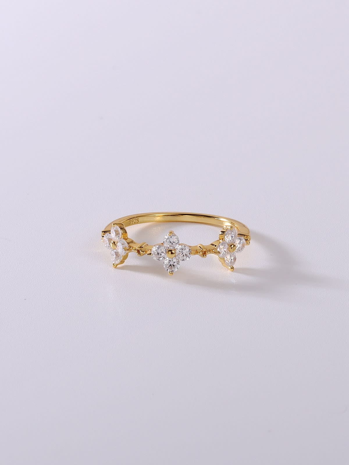 Tiny Flower Ring, Ziron 14K Gold Plated, 925 Sterling Silver Dainty Ring