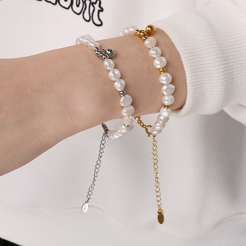 Pearl Bracelet with Ball Detail Waterproof Hypoallergenic Jewelry Stainless Steel Freshwater Pearl Bracelet