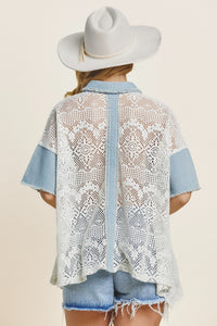 ODDI Button Up Short Sleeve Lace Shirt