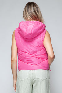 Pink Sleeveless Puffy New Women's Fashion Trending Jacket Zip Up Quilted Hooded Vest