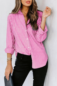 Striped Button Up Long Sleeve Shirt Women's Casual Button Down Pin Stripe Collar Shirt