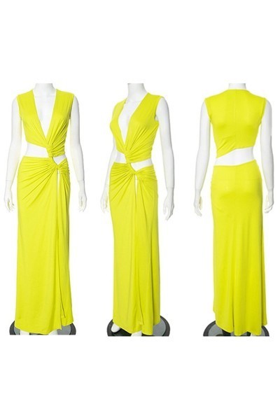 KESLEY V Neck Cutout High Slit Sexy Maxi Dress New Women's Fashion Elegant Holiday Vacation Dress