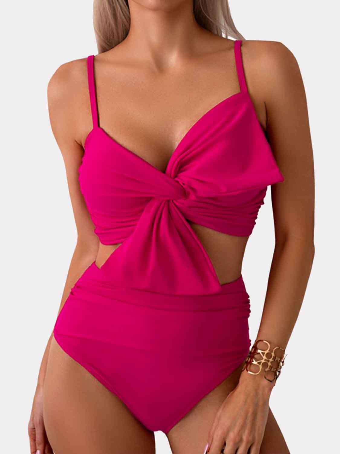 Bikini Set Two Piece Swimsuit Twisted Spaghetti Strap and High Waist Bikini Bottoms