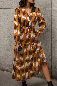 Printed Tied Pocketed Lantern Sleeve Dress