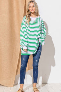 Oversized Striped Balloon Sleeve Top New Women's Fashion Baggy Long Sleeve Shirt