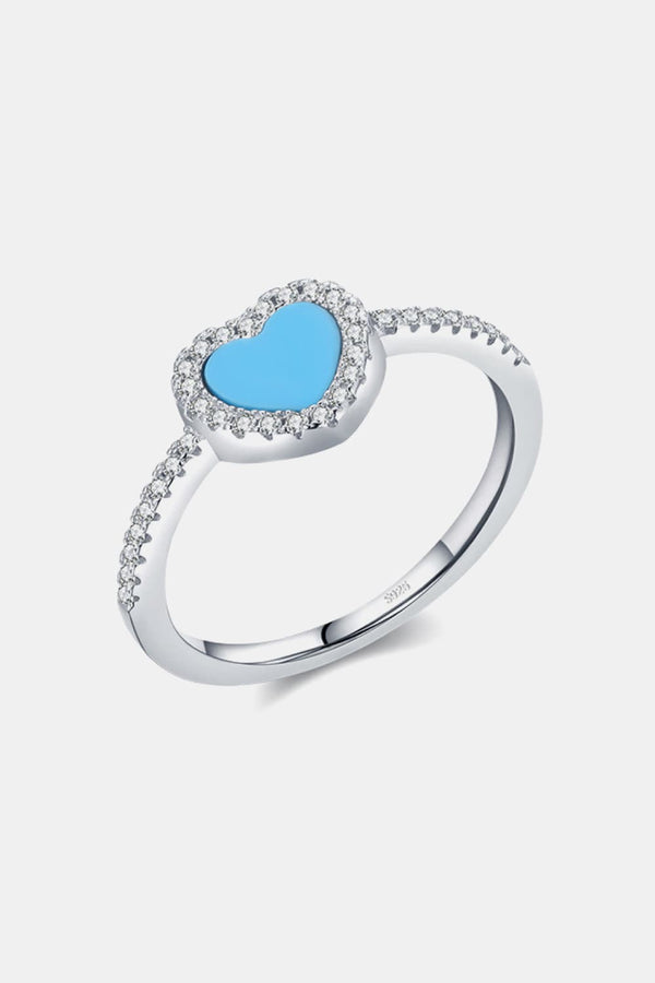Dainty Heart Ring 925 Sterling Silver Artificial Turquoise Women's Jewelry