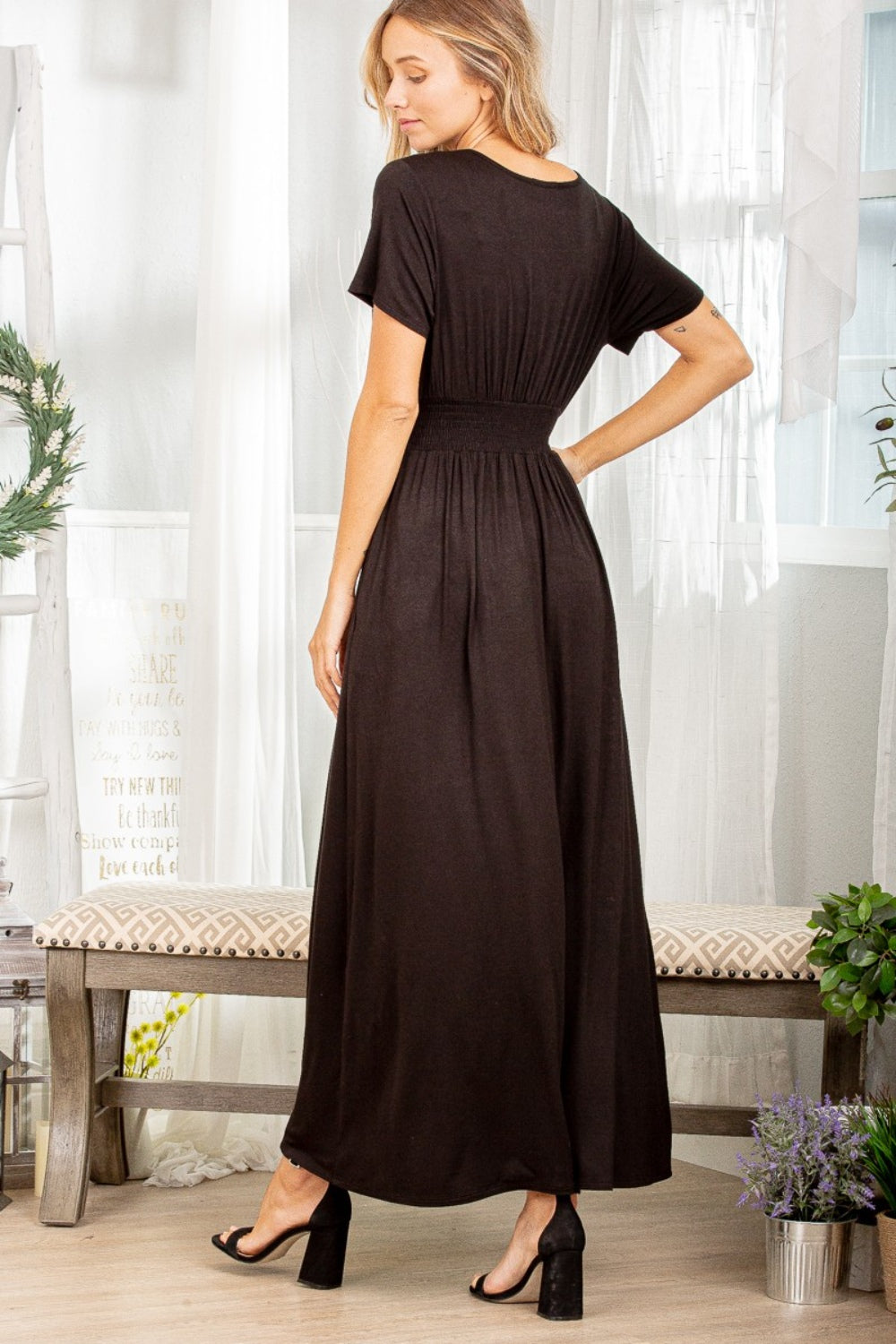 Brown Short Sleeve Casual Maxi Dress with Pockets New Women's Fashion Lose Fit Long Dress