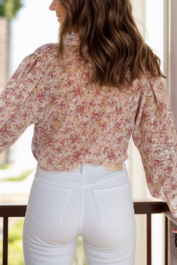 Women's Casual Floral Printed Collared Neck Long Sleeve Shirt