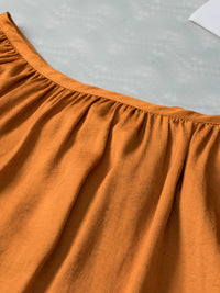 Golden Brown Tie Neck Balloon Sleeve Blouse Women's Casual Long Sleeve Top