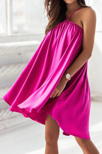 Hot Pink Halter Dress New Women's Fashion Ruched Backless Mini Cami Dress
