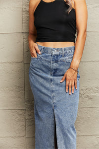 Front Slit Maxi Denim Skirt 100% Cotton Premium Luxury Women's Fashion