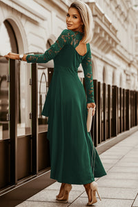 Elegant Lace Long Sleeves High-Low V-Neck Formal Midi Dress