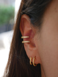 small hoop earrings with ear cuff for second piercing style fake second piercing earrings small hoop earrings with diamond cz zirconia waterproof 18k gold plated for men and woman unique small hoop earrings gift ideas trending on instagram and tiktok influencer brands shopping in Miami jewelry store in Brickell Kesley Boutique  ear cuffs for mid ear conch ear cuffs pave diamond cz waterproof 