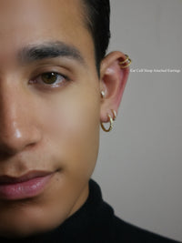 Ear Cuff with Hoops Attached for a Double Pierced Look .925 Sterling Silver Small Hoop Earrings