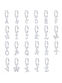 Initial Letter Huggie Hoop Earrings, Zircon .925 Sterling Silver Dainty Letter Earrings